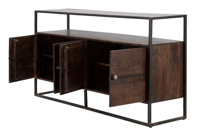 Madia credenza 4 ante in metallo e legno di acacia stile industrial cm 150x40x83h