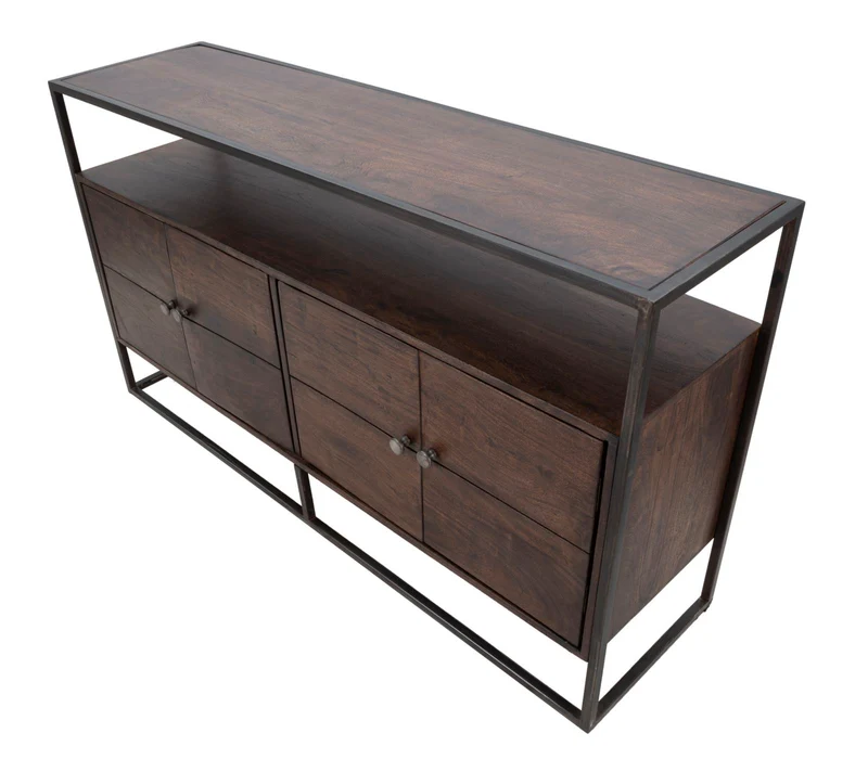 Madia credenza 4 ante in metallo e legno di acacia stile industrial cm 150x40x83h