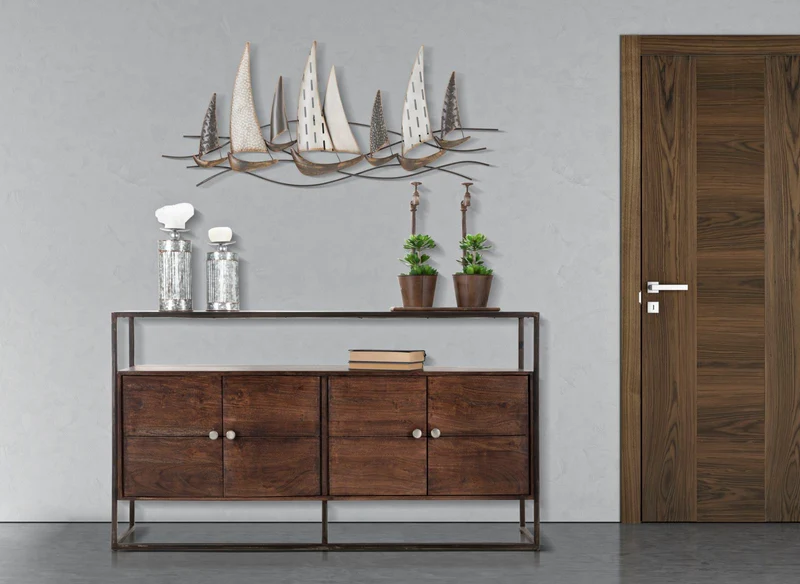 Madia credenza 4 ante in metallo e legno di acacia stile industrial cm 150x40x83h