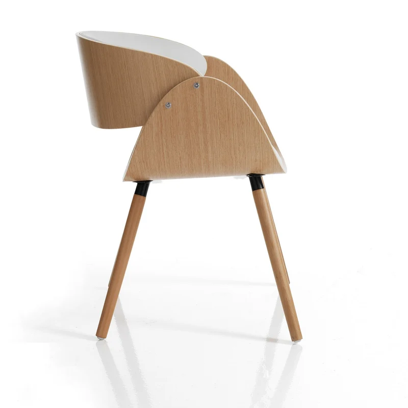 Sedia poltroncina in legno multistrato rovere e similpelle con gambe massello cm 54x52x73h