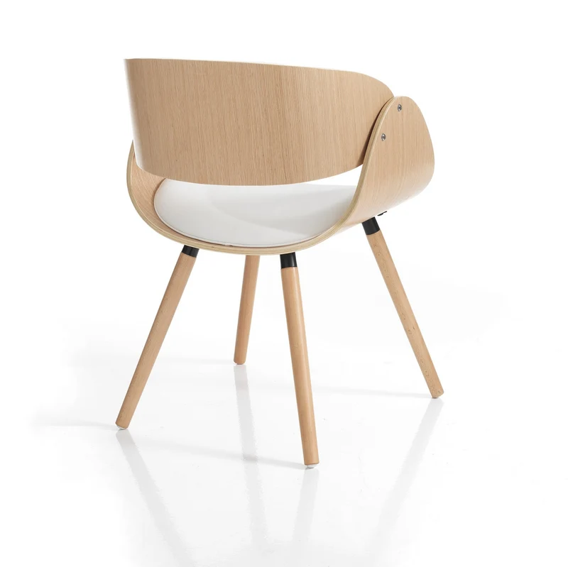 Sedia poltroncina in legno multistrato rovere e similpelle con gambe massello cm 54x52x73h