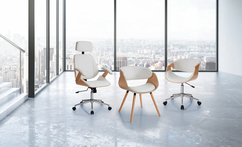 Sedia poltroncina in legno multistrato rovere e similpelle con gambe massello cm 54x52x73h