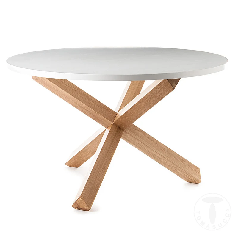 Tavolo tondo fisso gambe incrociate in legno massello piano colore bianco cm Ø 120x75h