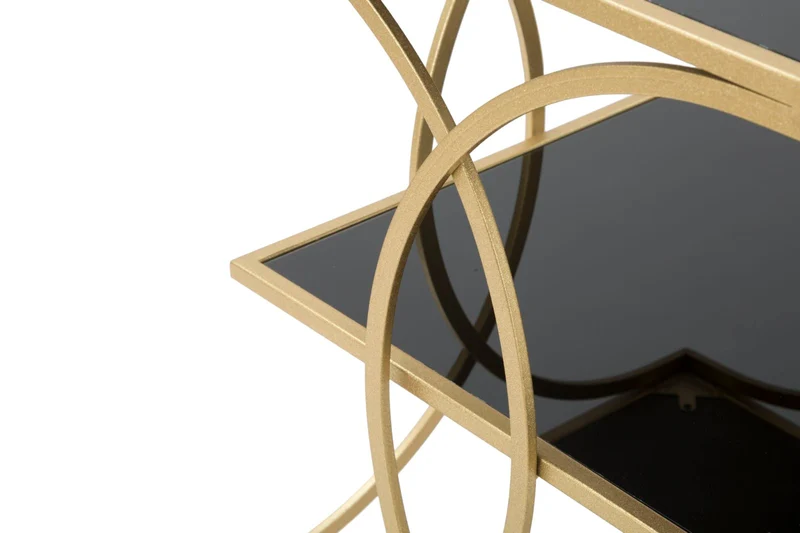 Tavolino basso da salotto design in metallo dorato ripiani in vetro nero cm 45x45x55h