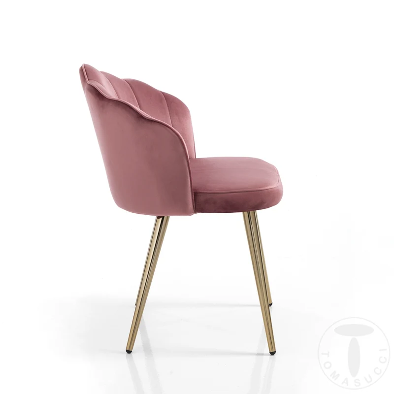 Set da 4 Sedia design modello fiore in velluto gambe in metallo dorato cm 57x58x78h - vari colori