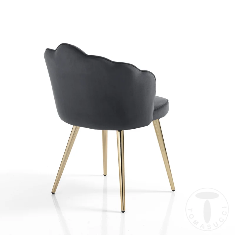 Set da 4 Sedia design modello fiore in velluto gambe in metallo dorato cm 57x58x78h - vari colori