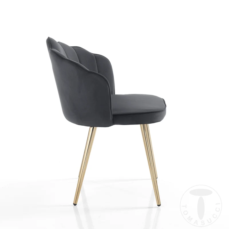 Set da 4 Sedia design modello fiore in velluto gambe in metallo dorato cm 57x58x78h - vari colori