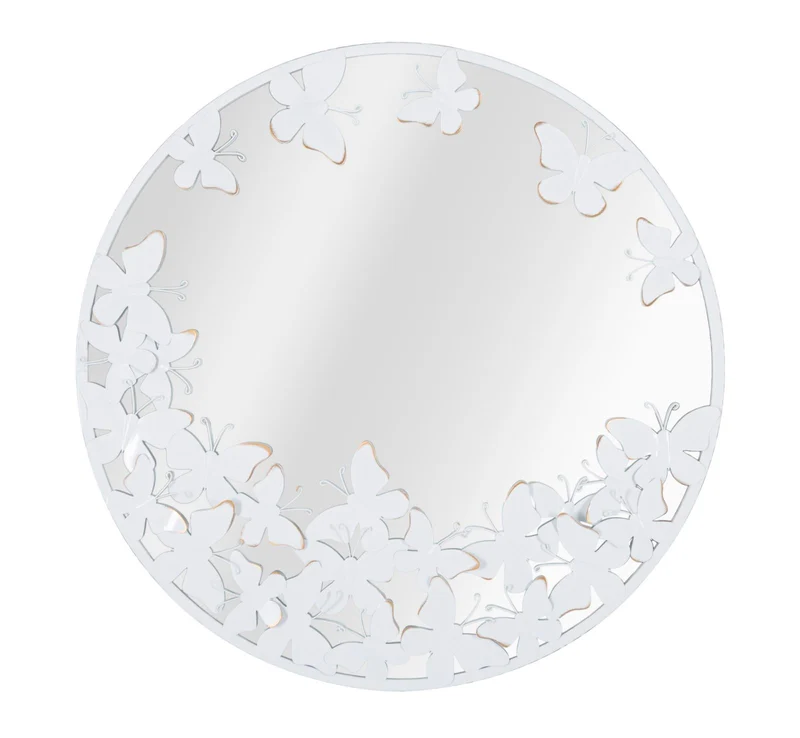 Specchio tondo da ingresso in metallo bianco con farfalle cm Ø 62x2