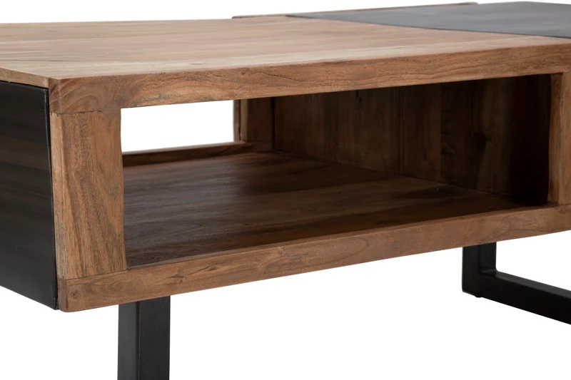 Tavolino da salotto basso industrial 2 cassetti in legno di acacia cm 110x60x43h
