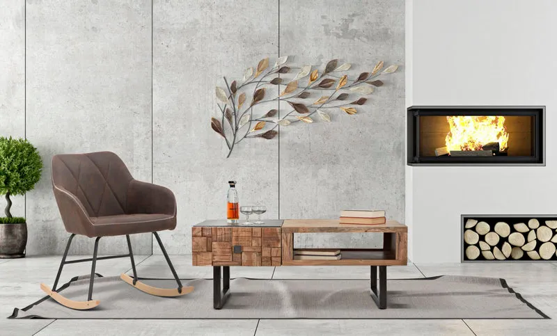 Tavolino da salotto basso industrial 2 cassetti in legno di acacia cm 110x60x43h