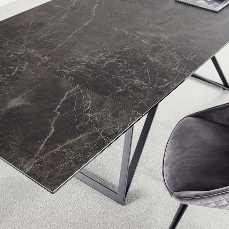 Spak - Tavolo da pranzo allungabile piano in ceramica grafite cm 160/240x90x76h