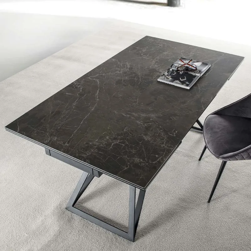 Spak - Tavolo da pranzo allungabile piano in ceramica grafite cm 160/240x90x76h