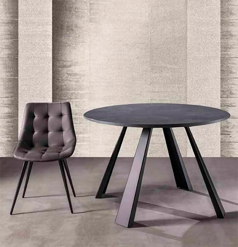 Ismene - Tavolo tondo allungabile gambe in metallo piano in legno cm 120/220x76h - vari colori