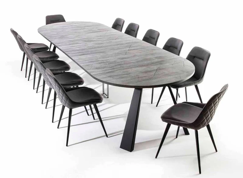 Ismene - Tavolo allungabile tondo industrial piano in legno cm 120/370x76h - vari colori