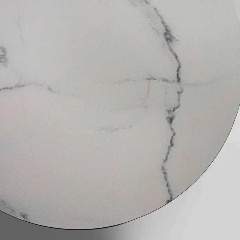 Tavolino tondo da salotto piano in vetro e ceramica marmo bianco cm Ø 50x45h