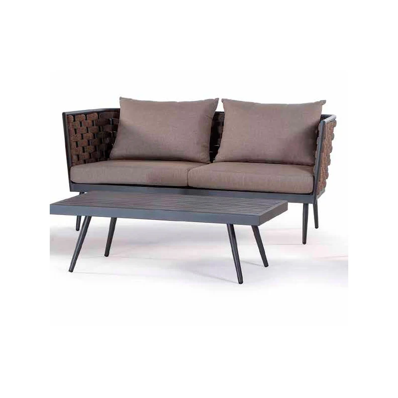 Divano da esterno moderno in allumino e intreccio in corda cm 165x79x70h