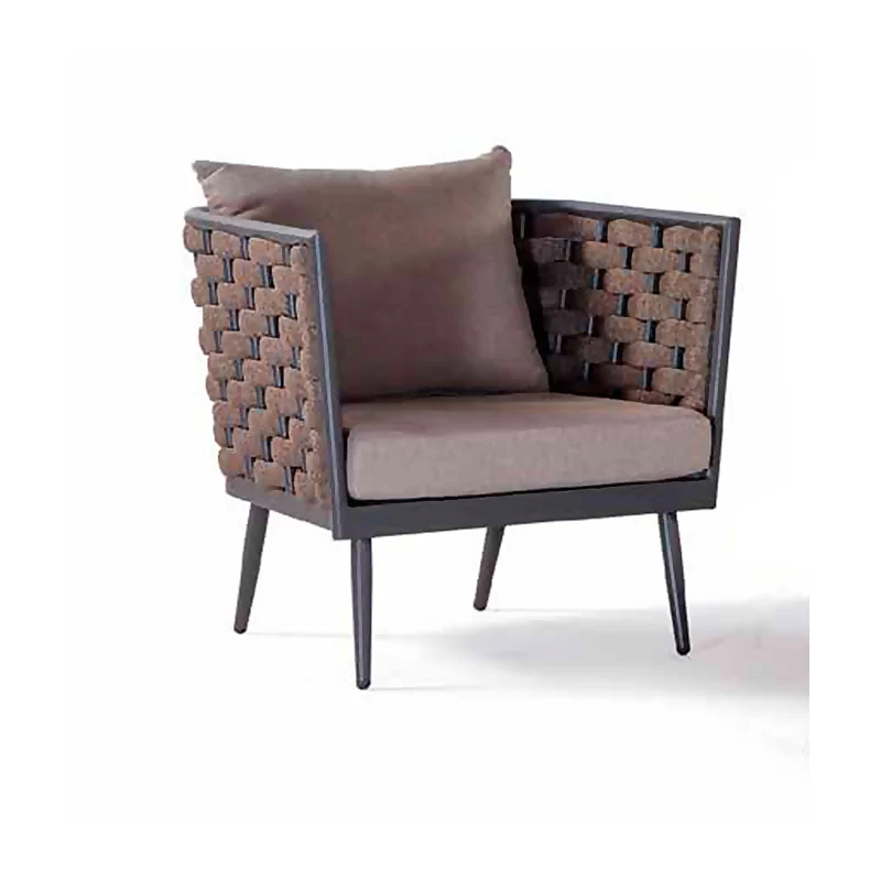 Set da 2 Poltrona da esterno moderna struttura in alluminio con intreccio in corda cm 80x79x70h