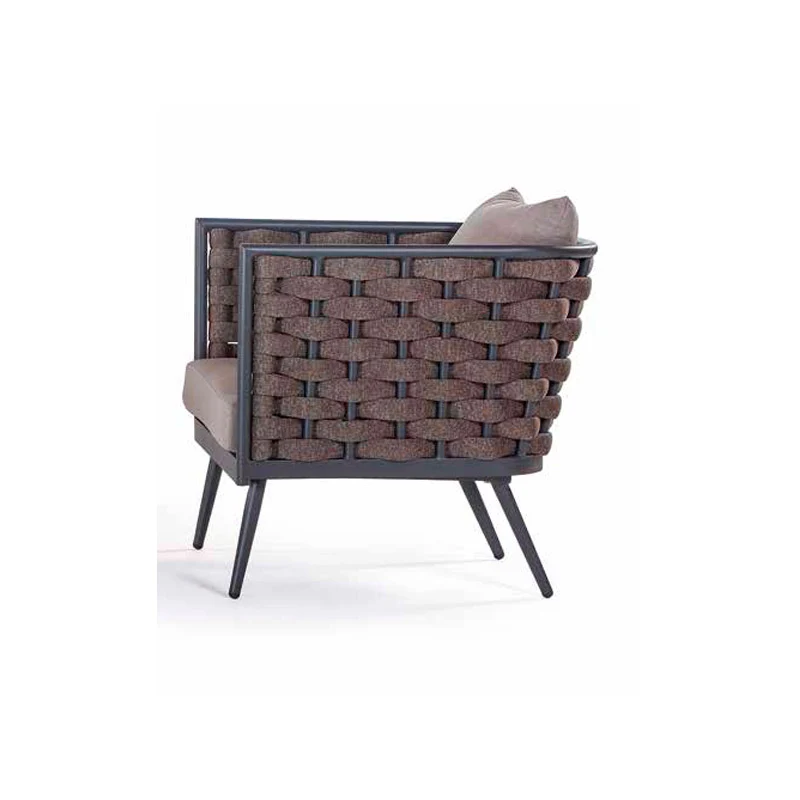 Set da 2 Poltrona da esterno moderna struttura in alluminio con intreccio in corda cm 80x79x70h