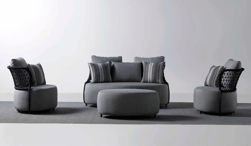 Poltrona moderna tonda per esterno o interno in tessuto e rete grigio cm 103x82x92h