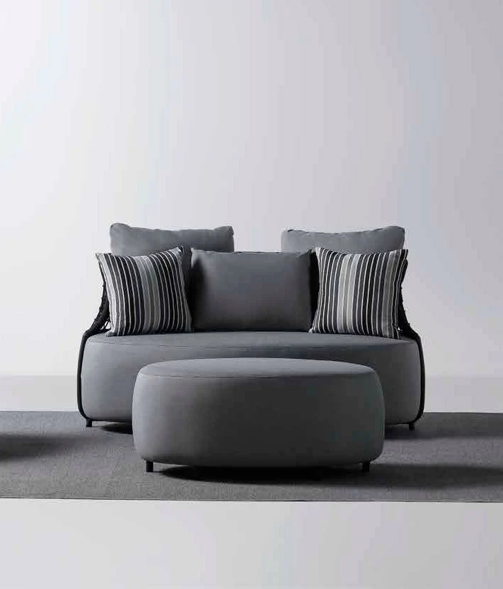 Divano moderno tondo da esterno in tessuto grigio cm 158x101x92h