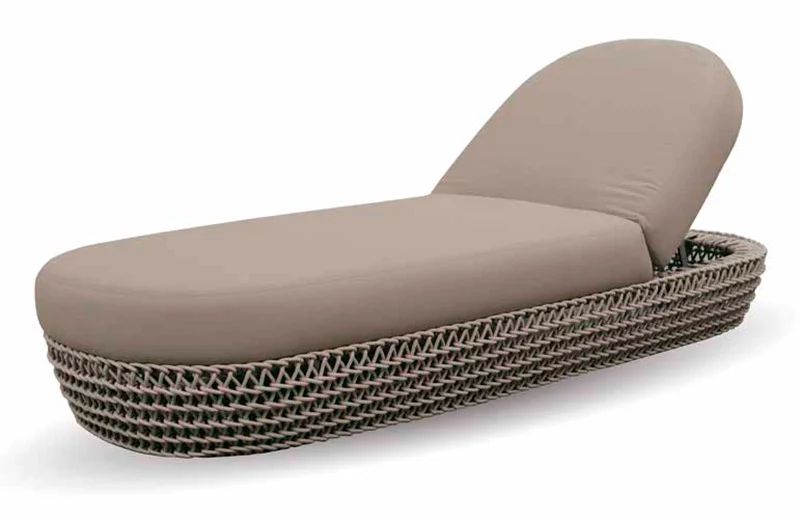 Lettino da esterno per giardino in tessuto e intreccio in corda cm 190x82x36h