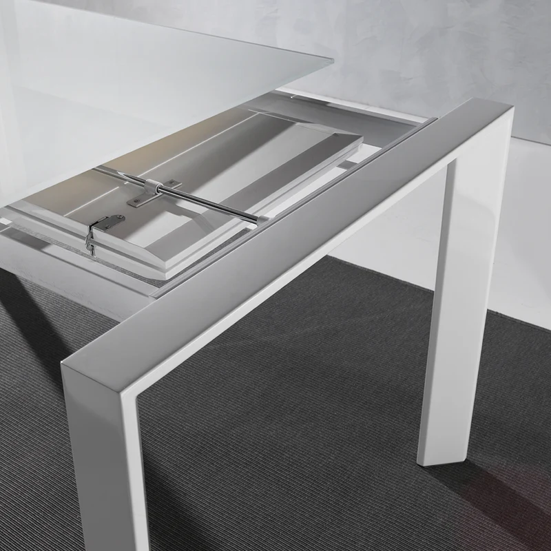 Egeo - Tavolo da pranzo allungabile in metallo piano vetro colore bianco - varie misure