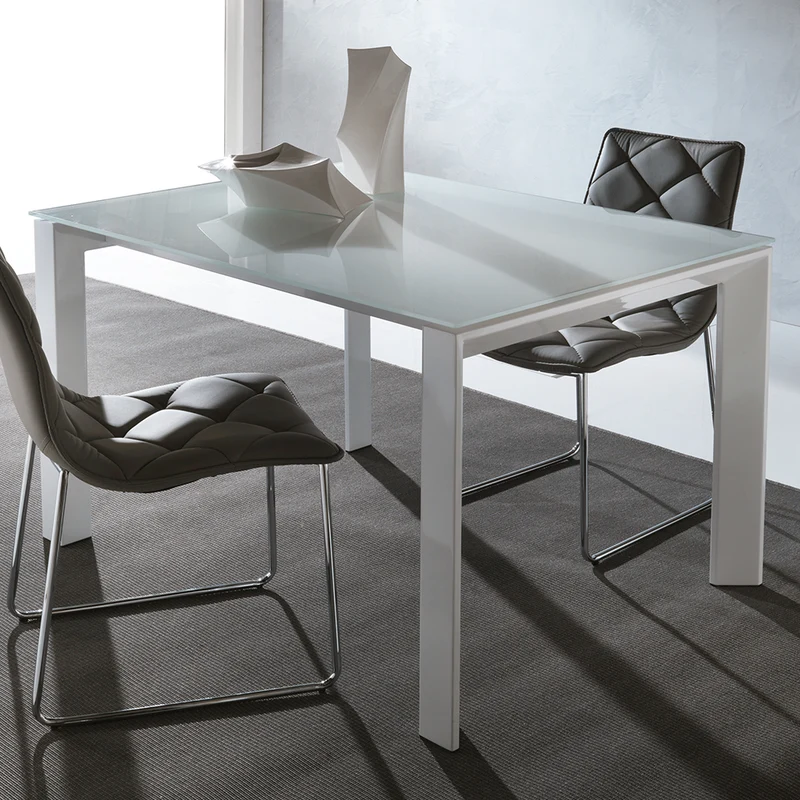 Egeo - Tavolo da pranzo allungabile in metallo piano vetro colore bianco - varie misure