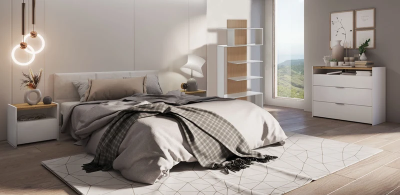 Libreria a colonna moderna in legno bianco e rovere cm 80x25x170h