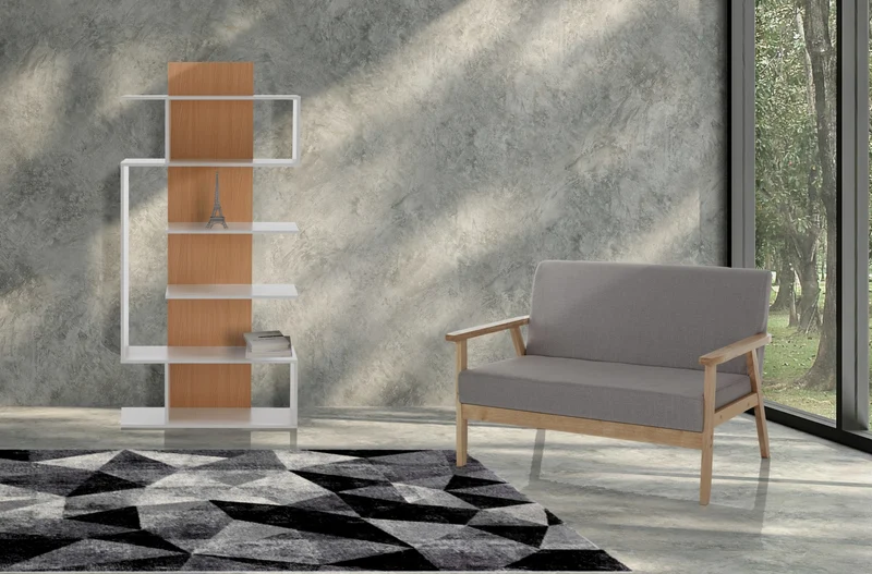Libreria a colonna moderna in legno bianco e rovere cm 80x25x170h
