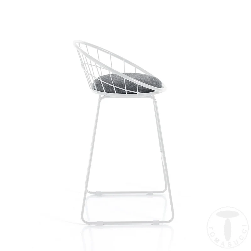 Set da 2 Sgabello alto moderno in metallo bianco con cuscino in tessuto cm 50x50x85h - vari colori