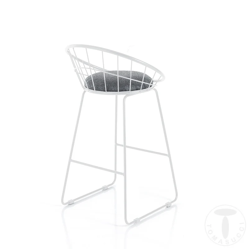 Set da 2 Sgabello alto moderno in metallo bianco con cuscino in tessuto cm 50x50x85h - vari colori