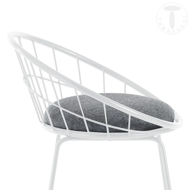 Set da 2 Sgabello alto moderno in metallo bianco con cuscino in tessuto cm 50x50x85h - vari colori