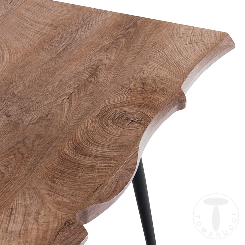 Tavolo fisso scrivania piano in legno quercia bordo irregolare gambe in metallo cm 120x80x76h