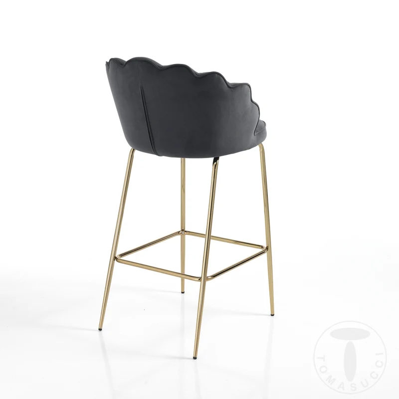Sgabello moderno alto in metallo dorato seduta in velluto cm 56x58x101h