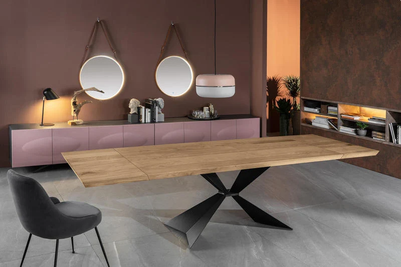 Tavolo allungabile da salotto base in metallo piano in legno cm 200/300x100x76h - vari colori