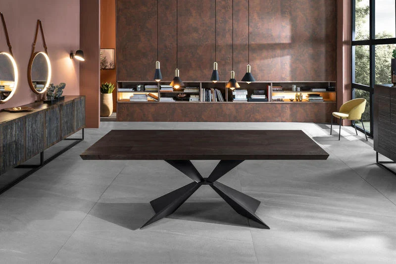 Tavolo allungabile da salotto base in metallo piano in legno cm 200/300x100x76h - vari colori
