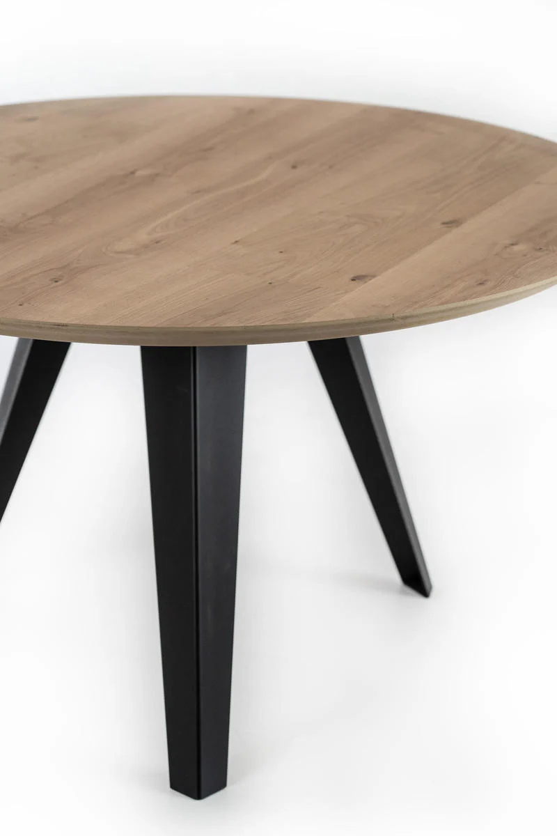 Tavolo moderno fisso rotondo gambe in metallo nero piano in legno cm Ø 130x76h - vari colori