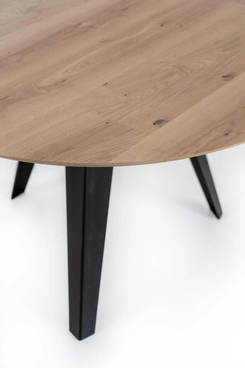Tavolo moderno fisso rotondo gambe in metallo nero piano in legno cm Ø 130x76h - vari colori