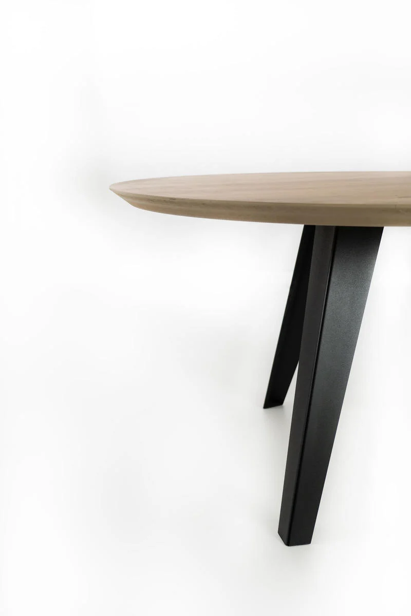Tavolo moderno fisso rotondo gambe in metallo nero piano in legno cm Ø 130x76h - vari colori