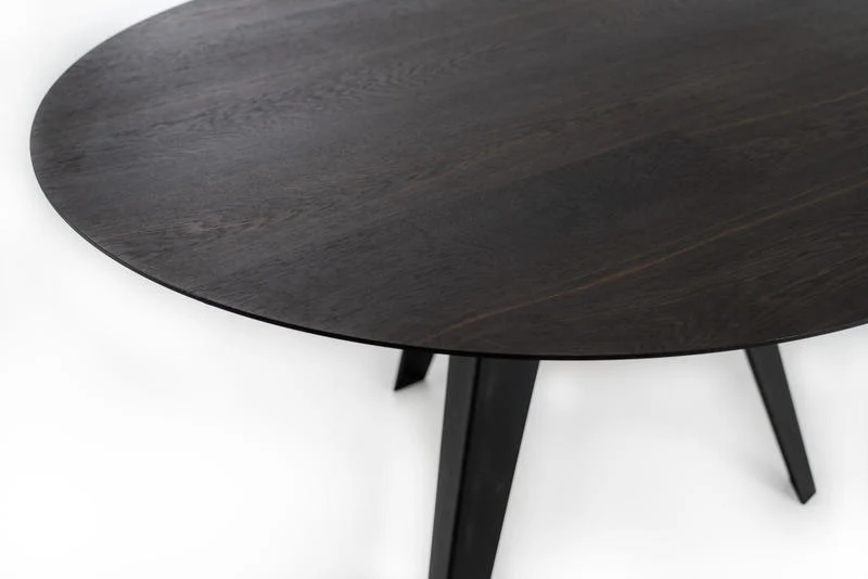 Tavolo moderno fisso rotondo gambe in metallo nero piano in legno cm Ø 130x76h - vari colori