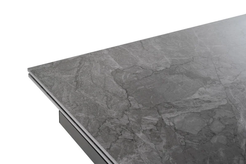 Tavolo da pranzo allungabile piano effetto marmo colore grigio gambe in metallo cm 140/200x80x76h