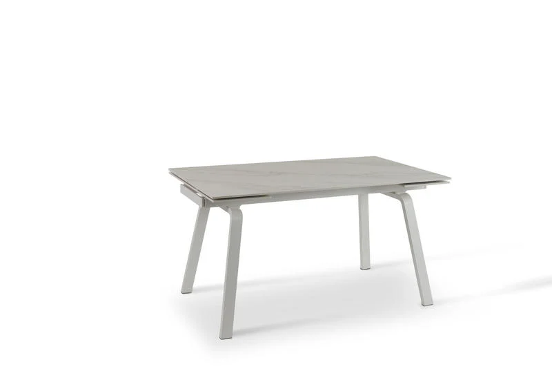 Tavolo moderno allungabile top effetto marmo gambe in metallo colore bianco cm 140/200x80x76h