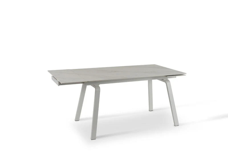 Tavolo moderno allungabile top effetto marmo gambe in metallo colore bianco cm 140/200x80x76h