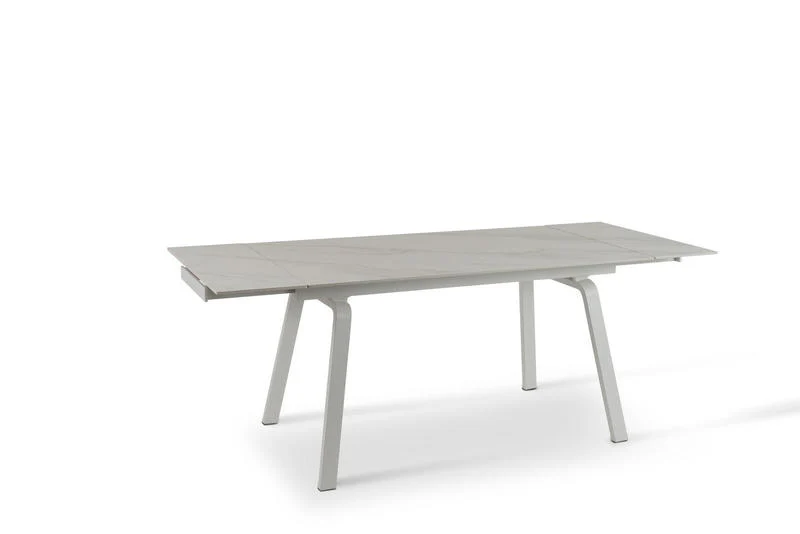 Tavolo moderno allungabile top effetto marmo gambe in metallo colore bianco cm 140/200x80x76h