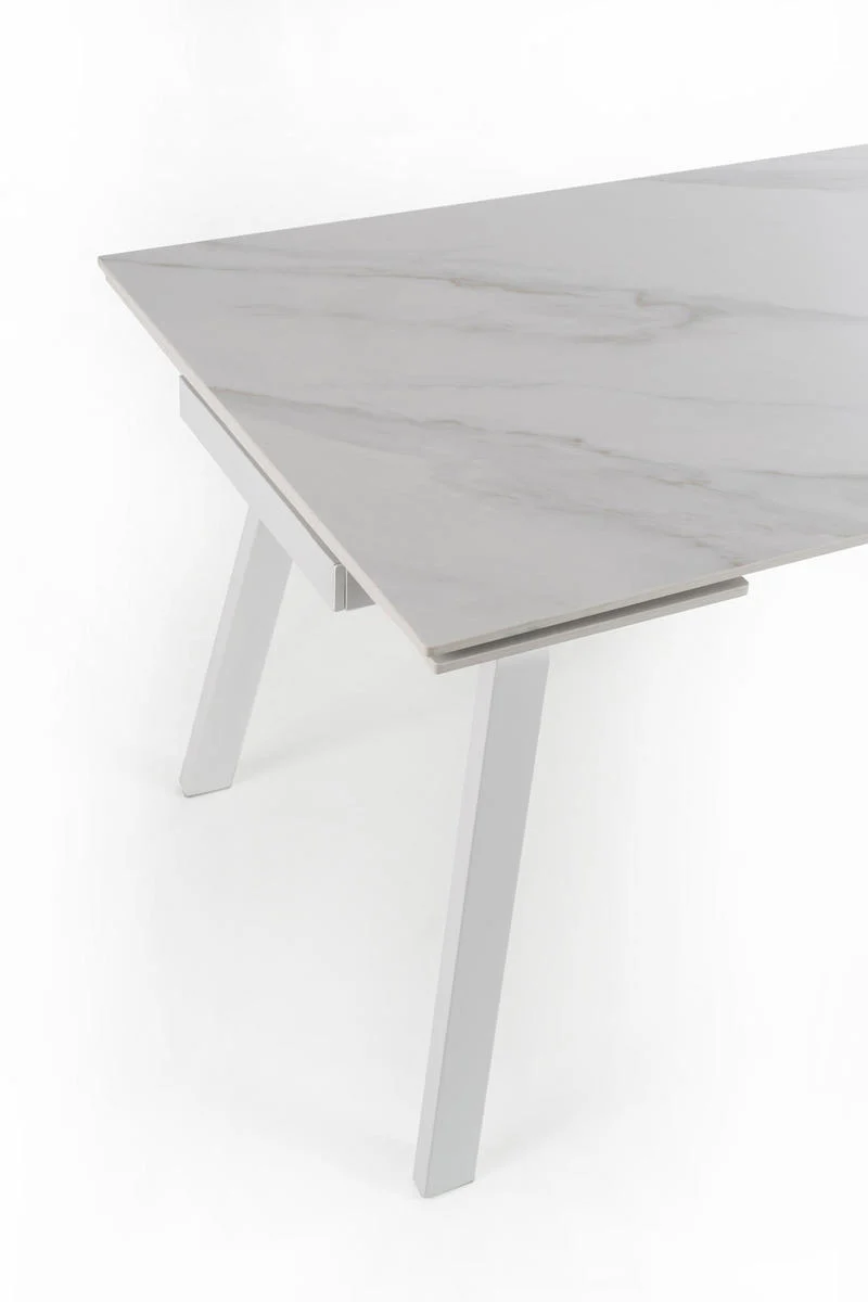 Tavolo moderno allungabile top effetto marmo gambe in metallo colore bianco cm 140/200x80x76h