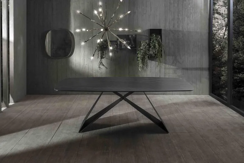 Tavolo da salotto fisso con piano in ceramica e vetro effetto marmo cm 220x110x76h - vari colori