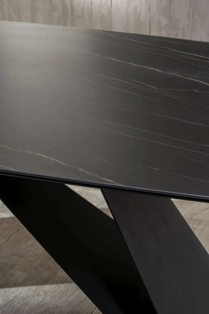 Tavolo da salotto fisso con piano in ceramica e vetro effetto marmo cm 220x110x76h - vari colori