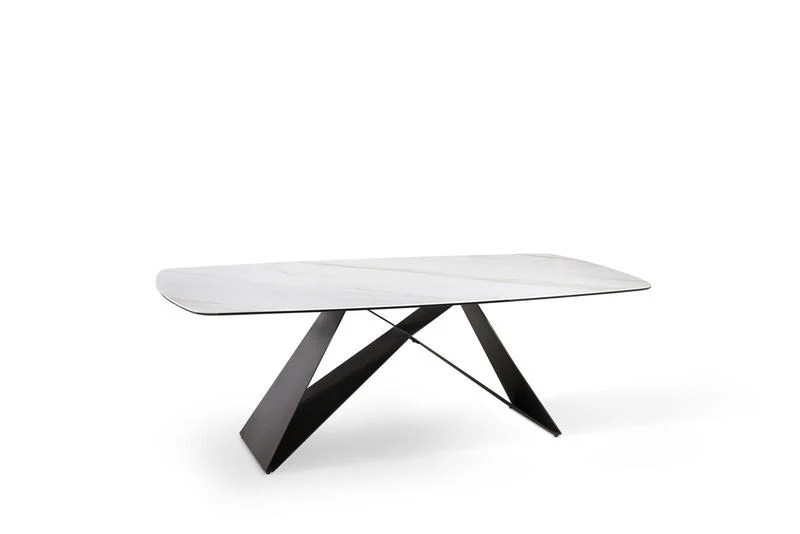 Tavolo da salotto fisso con piano in ceramica e vetro effetto marmo cm 220x110x76h - vari colori