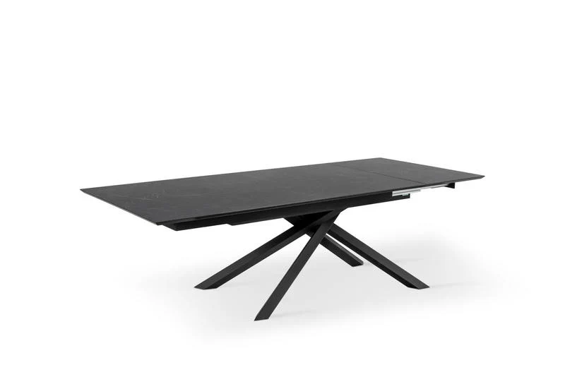Tavolo da pranzo moderno gambe incrociate piano in legno marmo nero cm 170/270x90x76h