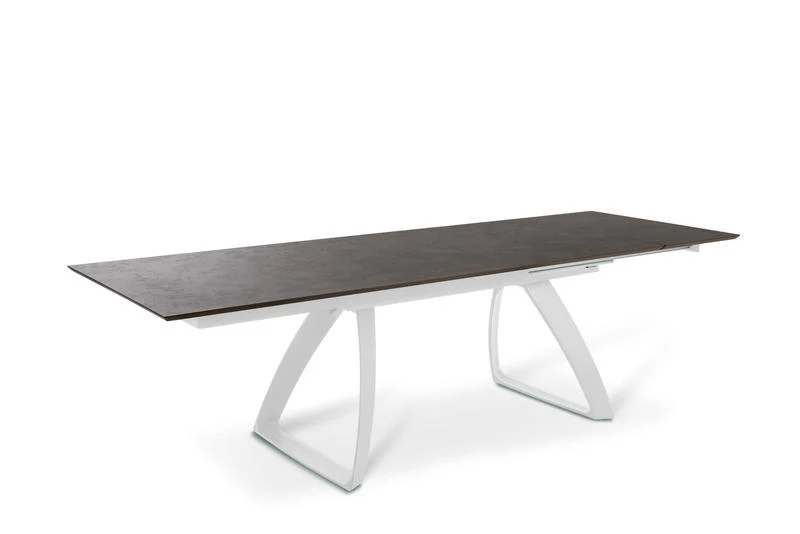 Tavolo design allungabile struttura in metallo bianco piano colore ruggine cm 170/270x90x76h